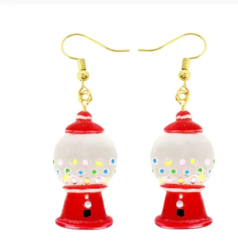 Gumball Vending Machine Dangle Earrings | Chewing Gum Candy Machine Earrings | Capsule Vending Machine Charm Drop Earrings