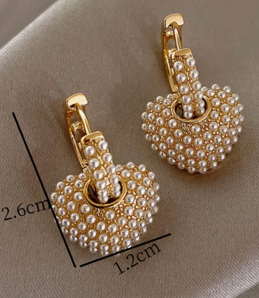 Heart Drop Pearl Embellished Earrings