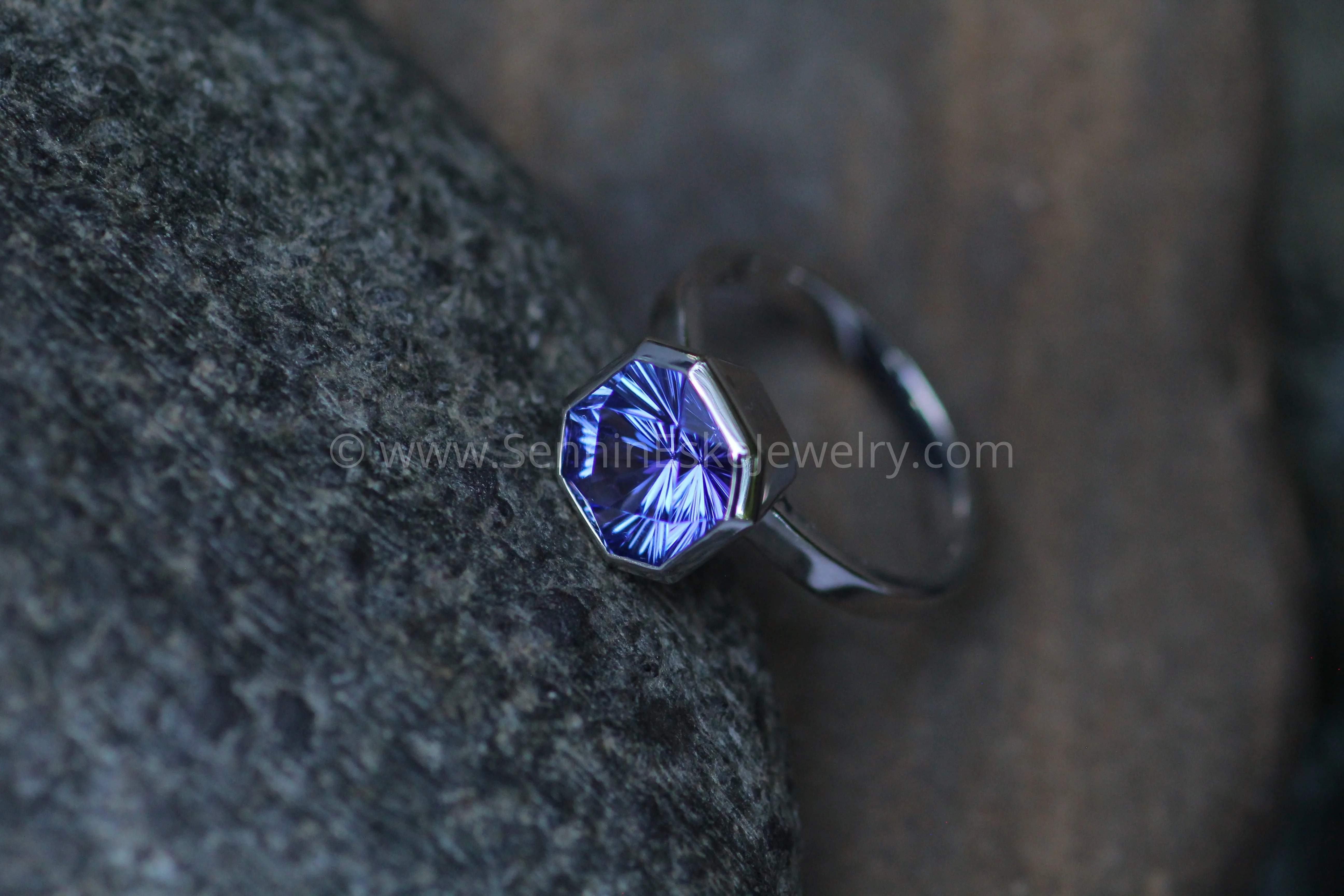 Heavy Weight Platinum Solitaire Bezel Ring Setting - Fantasy Cut 4 Carat Tanzanite Depicted (Setting Only, Center Stone Sold Separately)