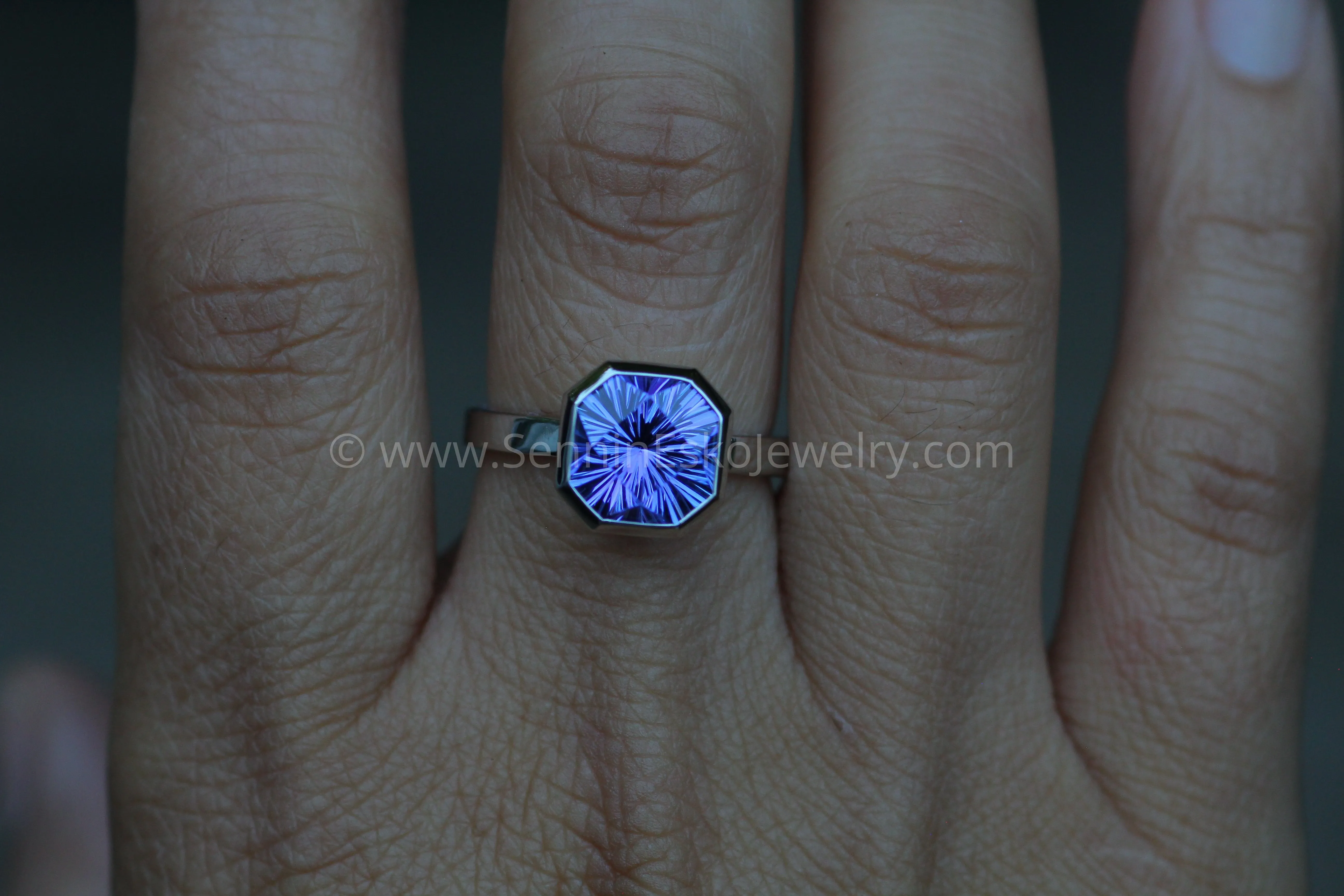 Heavy Weight Platinum Solitaire Bezel Ring Setting - Fantasy Cut 4 Carat Tanzanite Depicted (Setting Only, Center Stone Sold Separately)