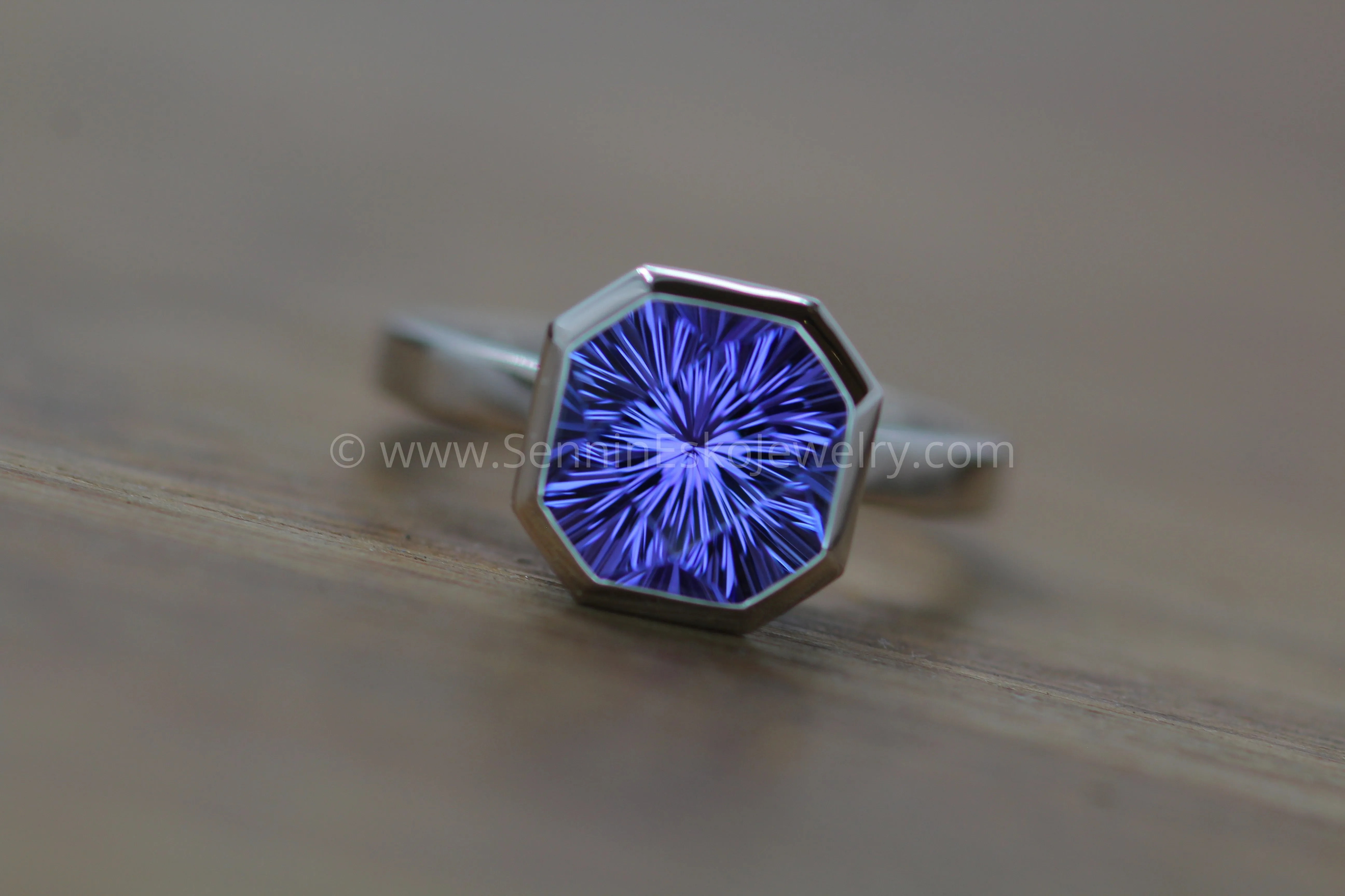 Heavy Weight Platinum Solitaire Bezel Ring Setting - Fantasy Cut 4 Carat Tanzanite Depicted (Setting Only, Center Stone Sold Separately)