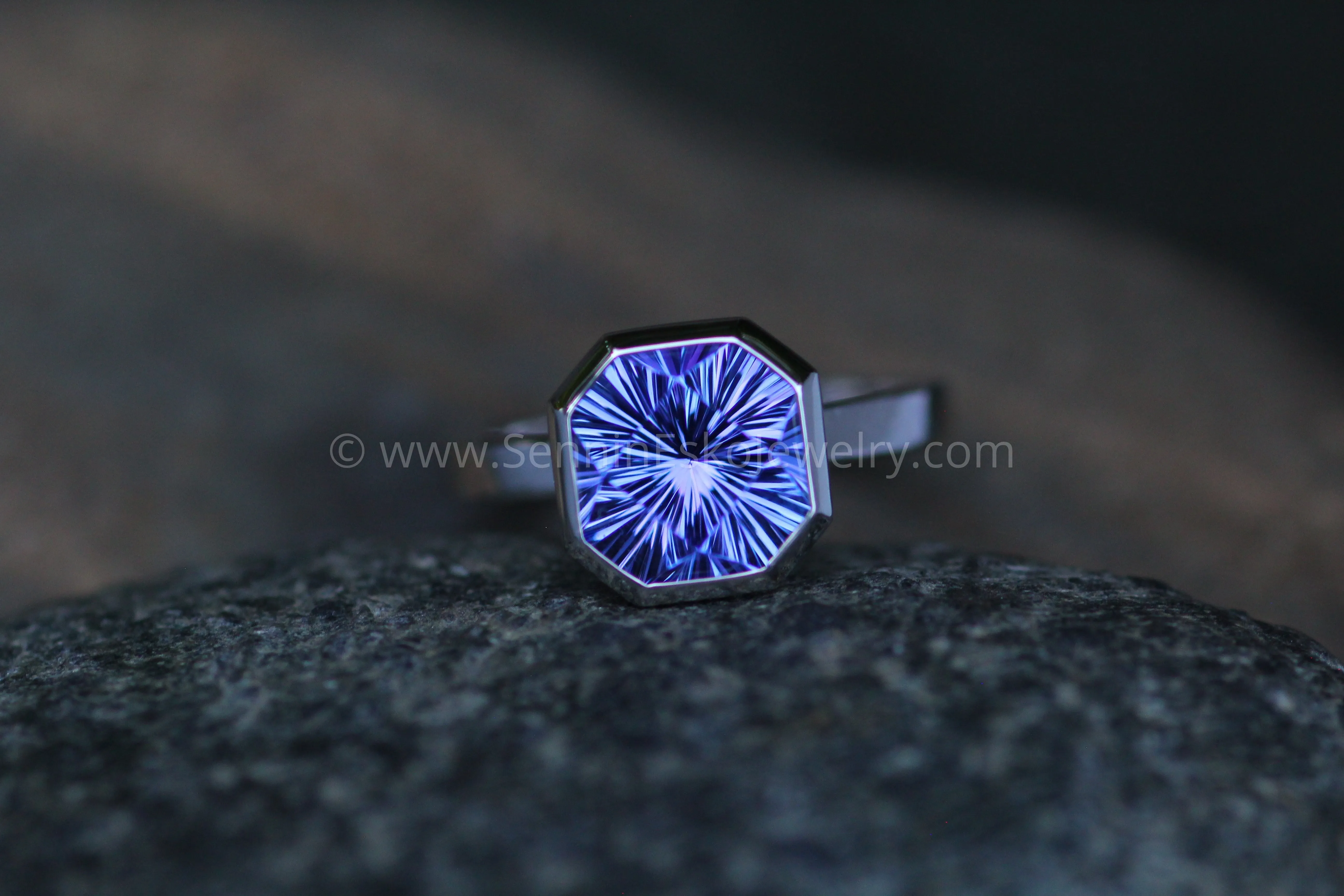 Heavy Weight Platinum Solitaire Bezel Ring Setting - Fantasy Cut 4 Carat Tanzanite Depicted (Setting Only, Center Stone Sold Separately)