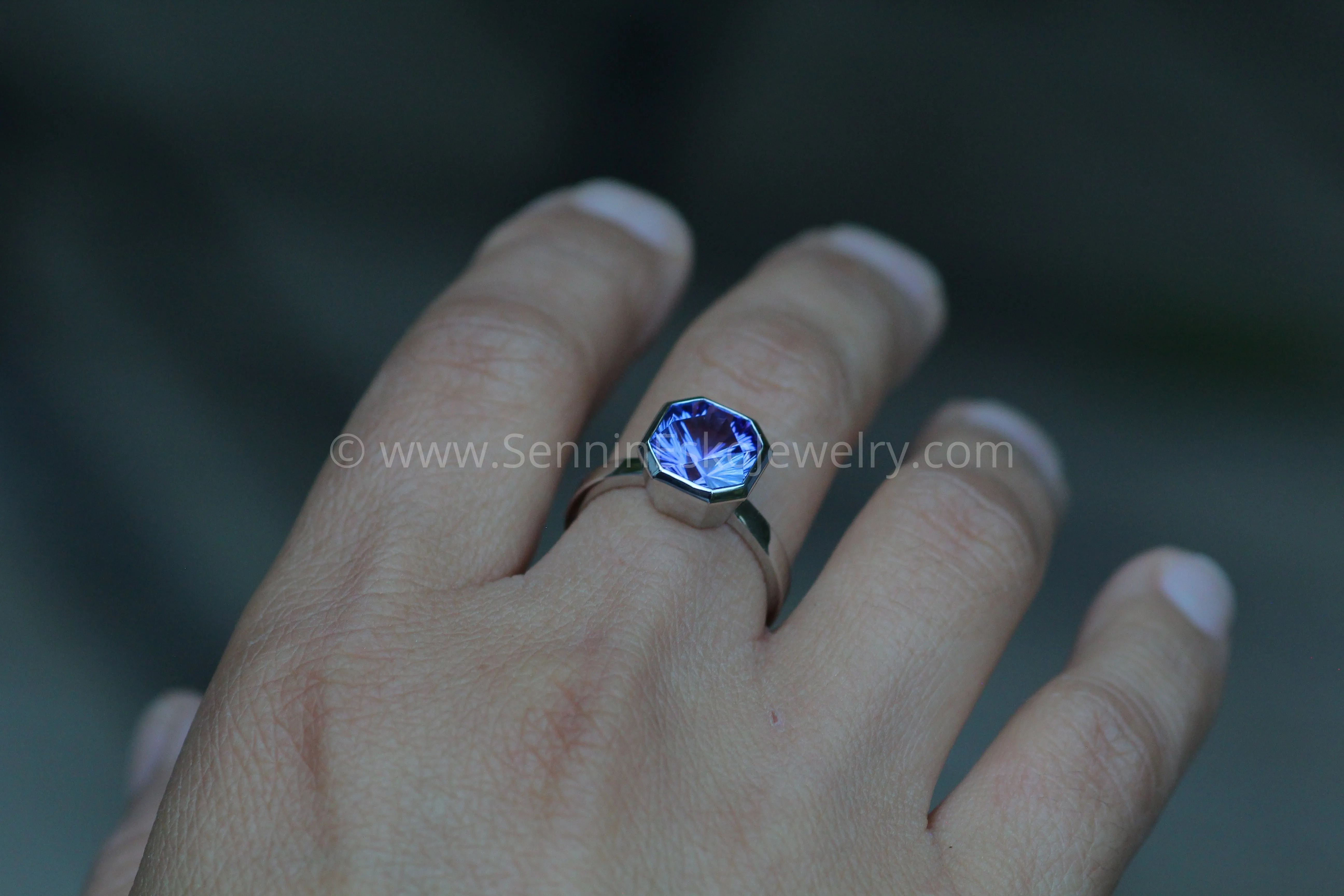 Heavy Weight Platinum Solitaire Bezel Ring Setting - Fantasy Cut 4 Carat Tanzanite Depicted (Setting Only, Center Stone Sold Separately)