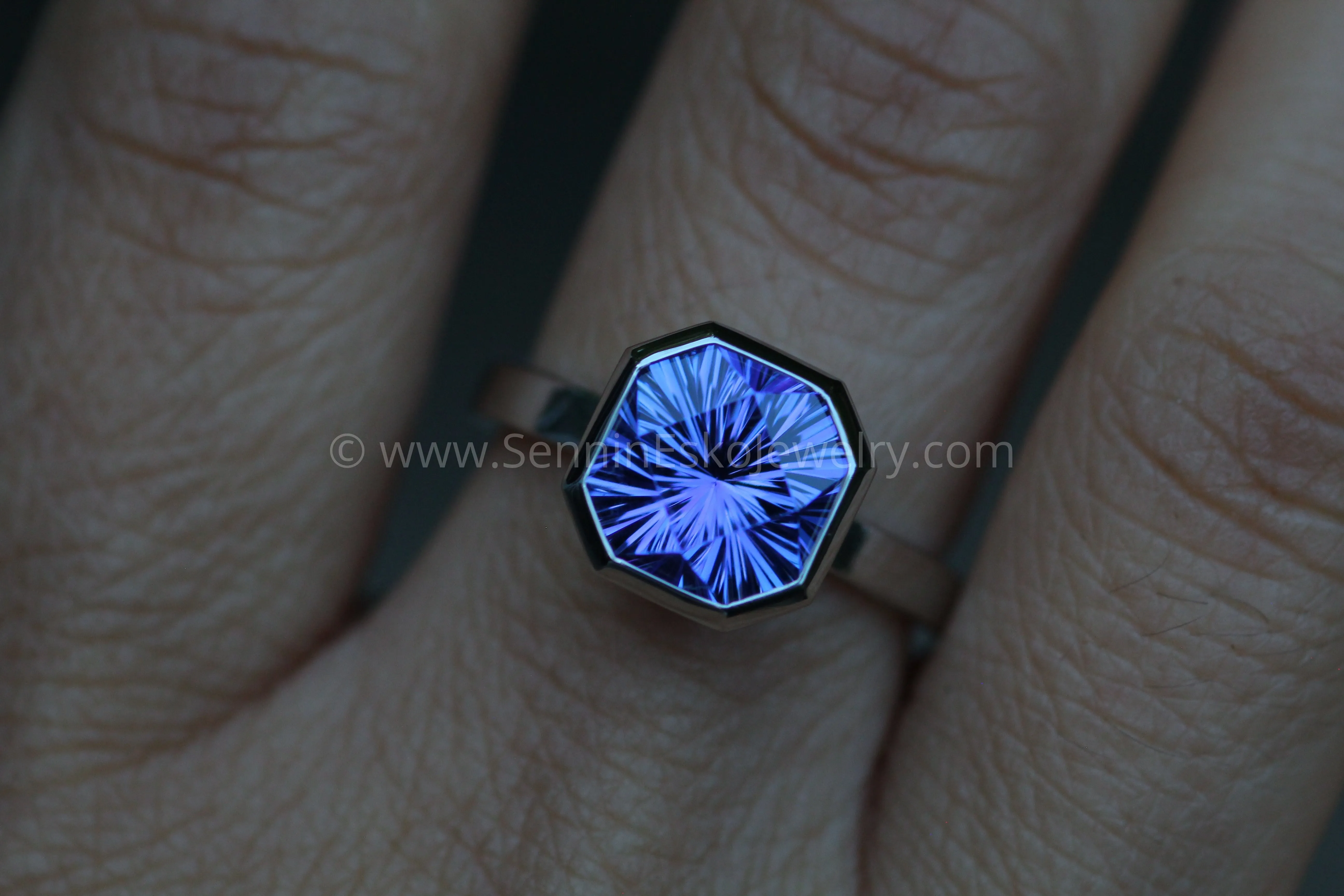 Heavy Weight Platinum Solitaire Bezel Ring Setting - Fantasy Cut 4 Carat Tanzanite Depicted (Setting Only, Center Stone Sold Separately)