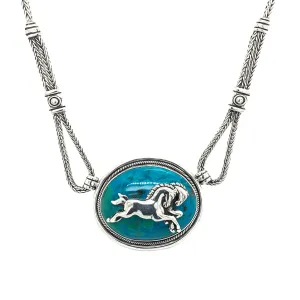 Horses Chrysocolla Medallion & Sterling Silver Necklace