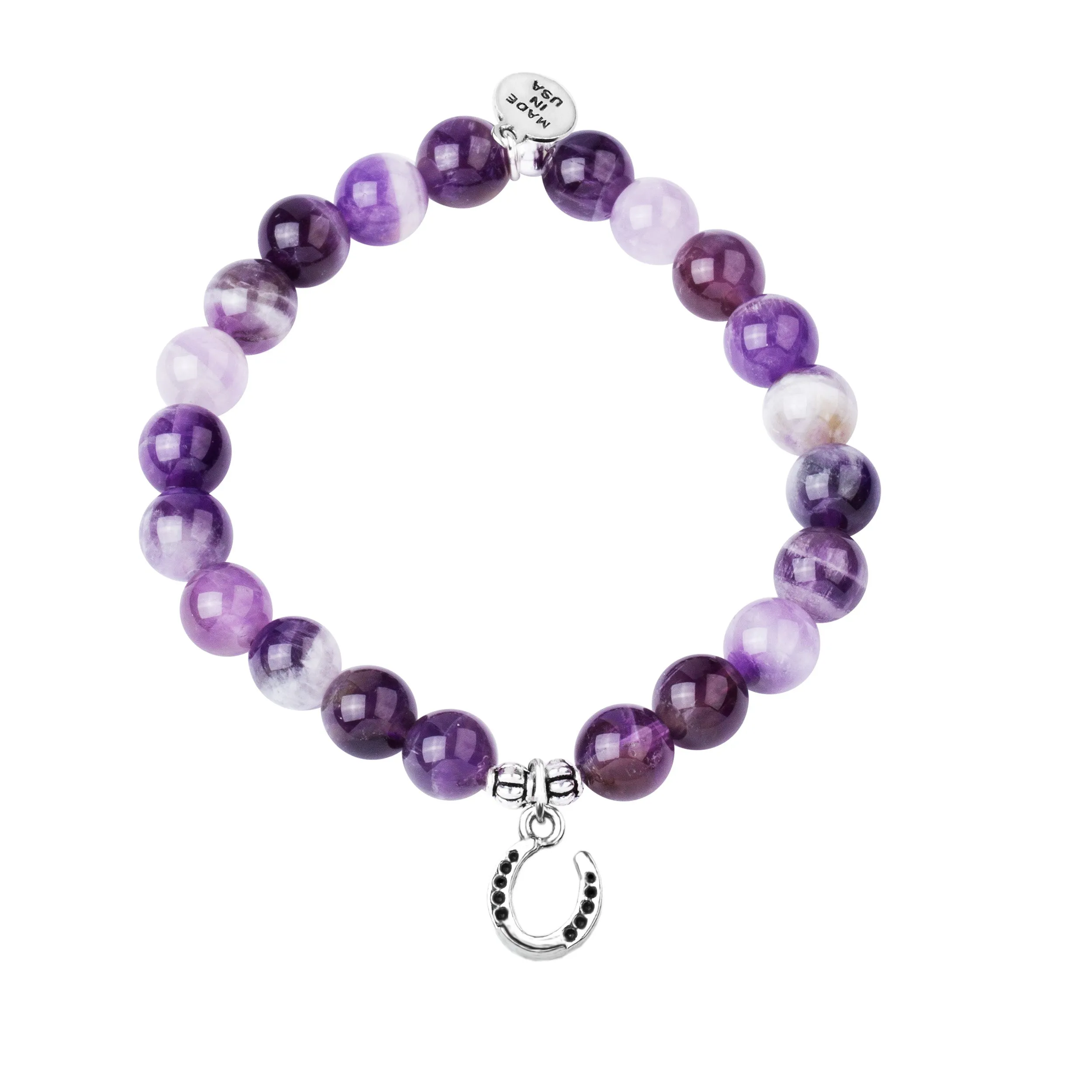 Horseshoe | Stone Beaded Charm Bracelet | Amethyst