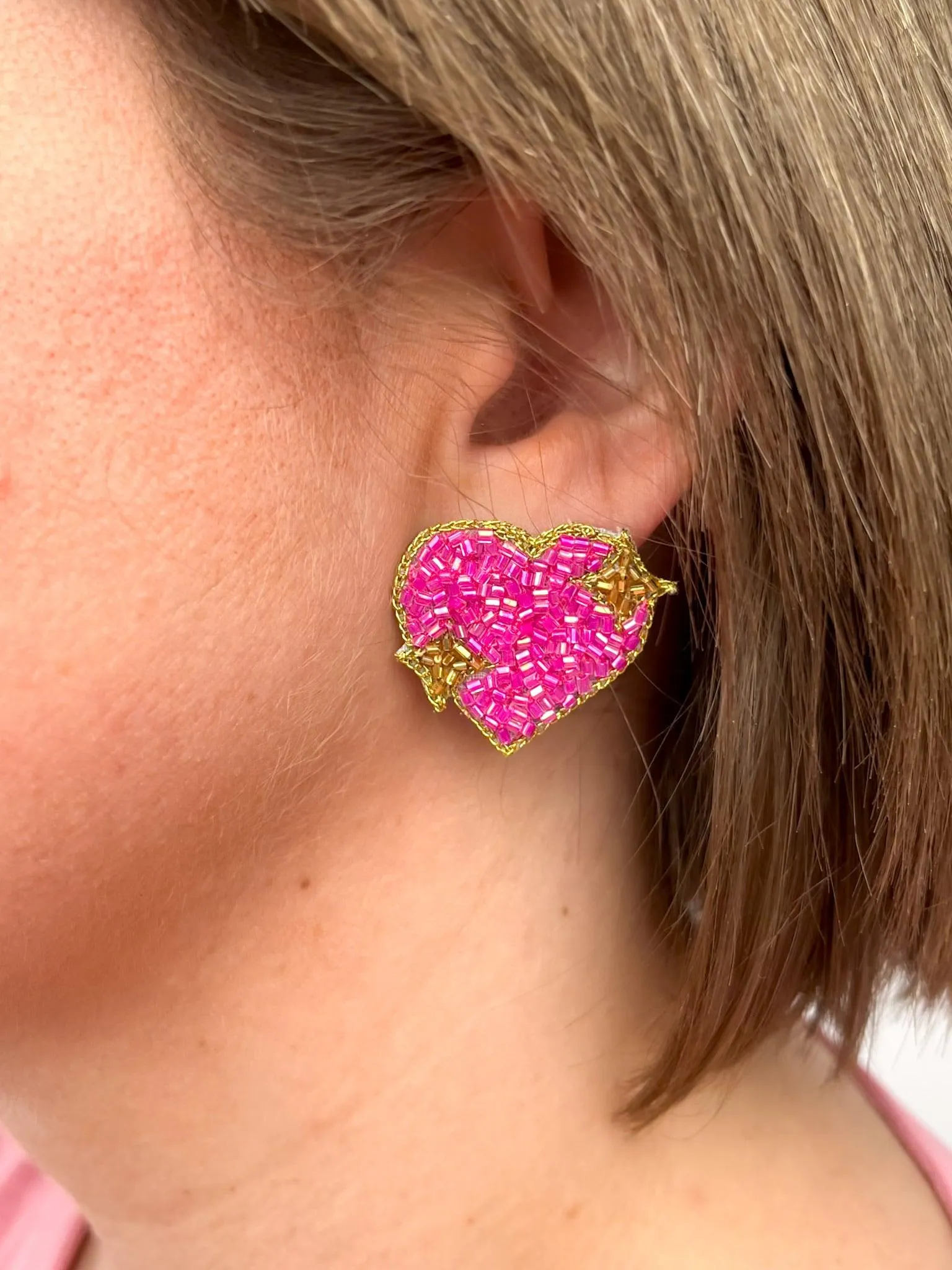 Hot Pink Heart Stud Earrings