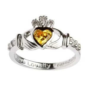 Irish Claddagh Ring - Sterling Silver with November Birthstone