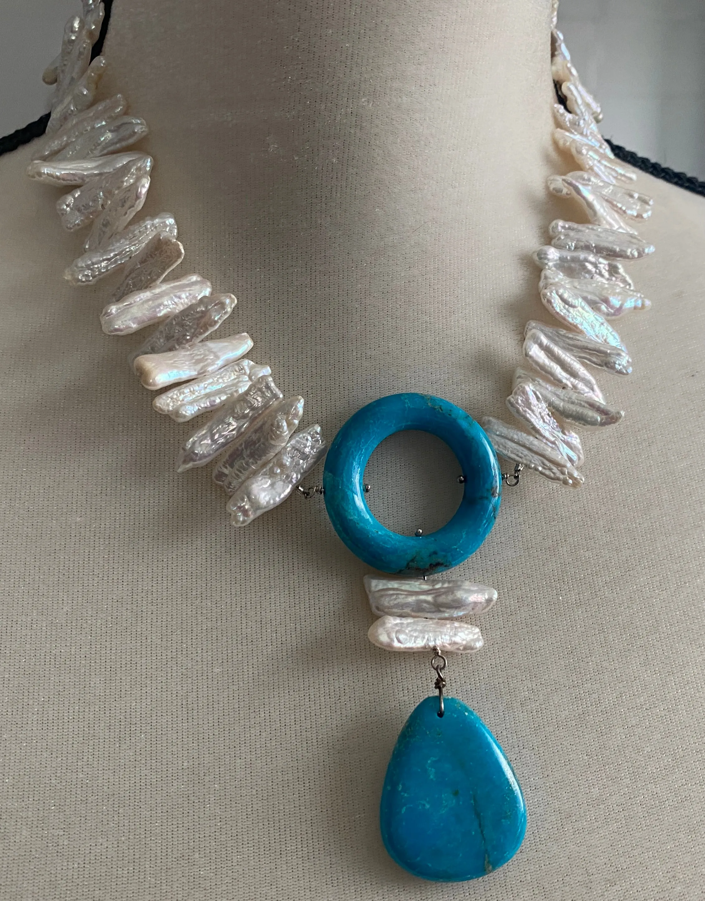 Jay King Mine Finds Pearl Turquoise Sterling Silver Y Necklace