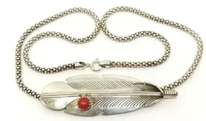 Jerry Bahe Coral Feather Sterling Silver Pendant/Pin on Sterling Silver Chain