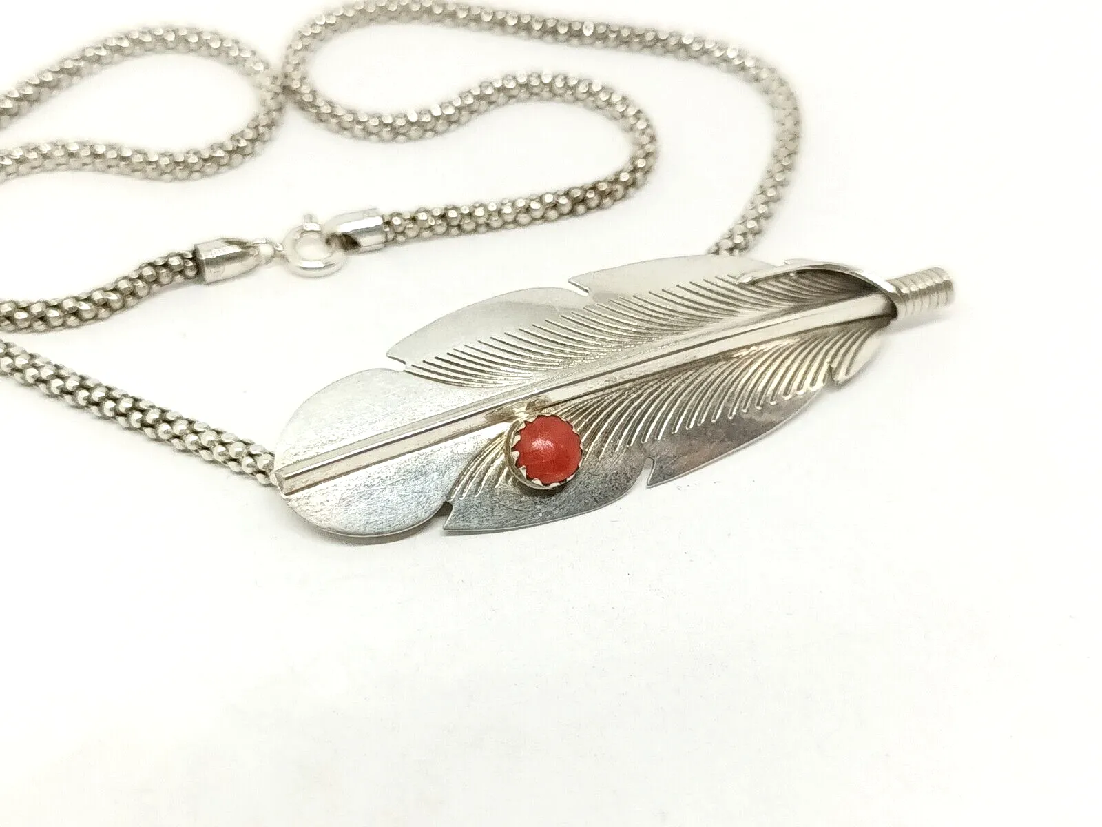 Jerry Bahe Coral Feather Sterling Silver Pendant/Pin on Sterling Silver Chain