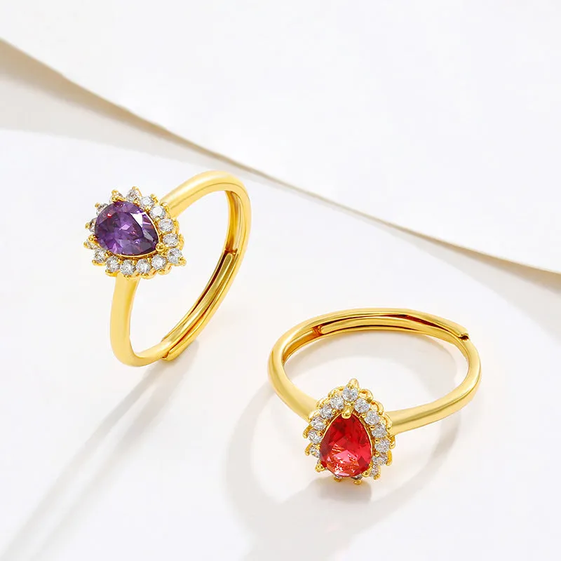 Jewelry imitation colorful treasure series drop-shaped emerald ring women's niche light luxury retro high-end ring