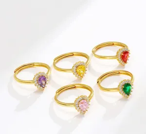 Jewelry imitation colorful treasure series drop-shaped emerald ring women's niche light luxury retro high-end ring