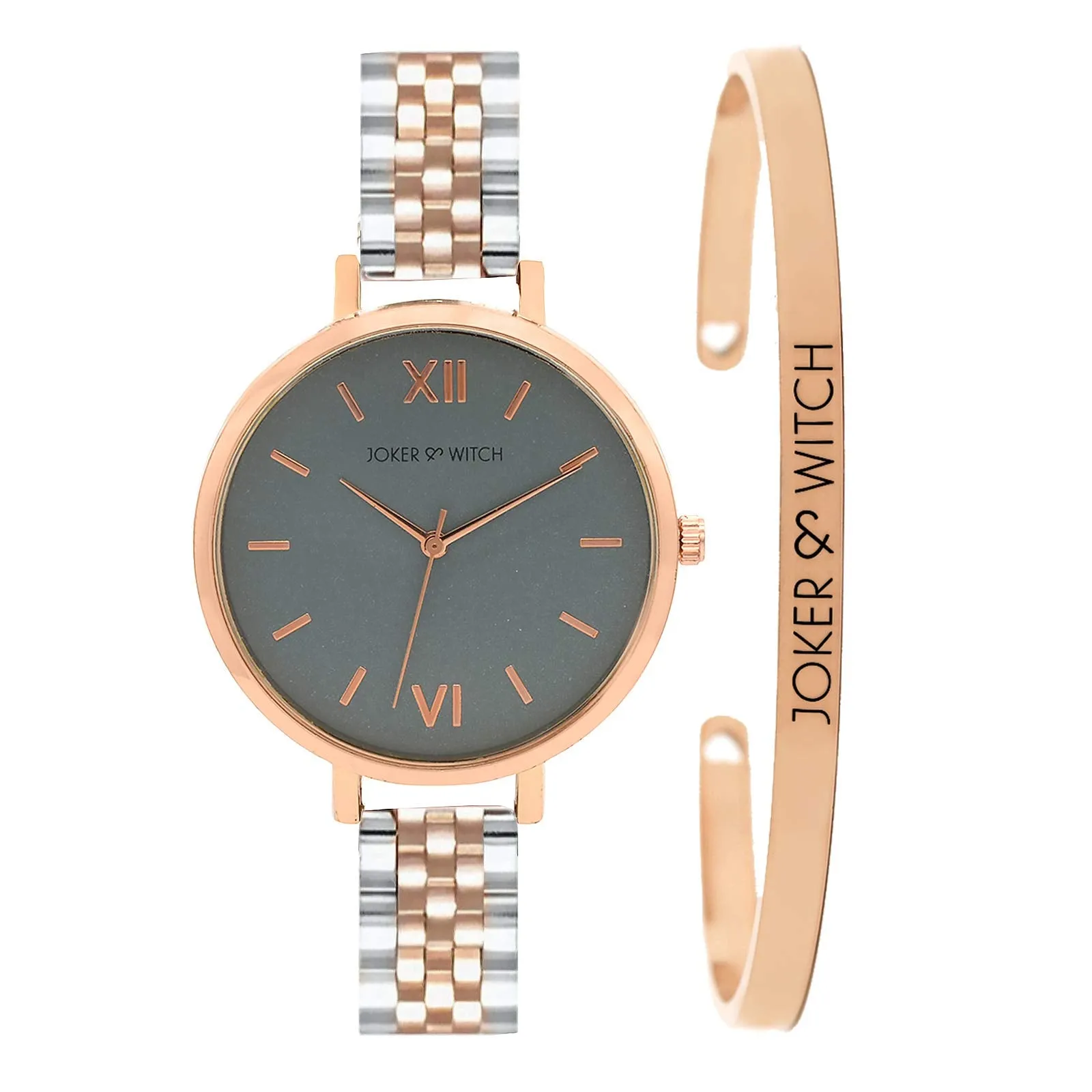 Joker & Witch FAE Grey Rosegold Watch Bracelet Gift Set for Women