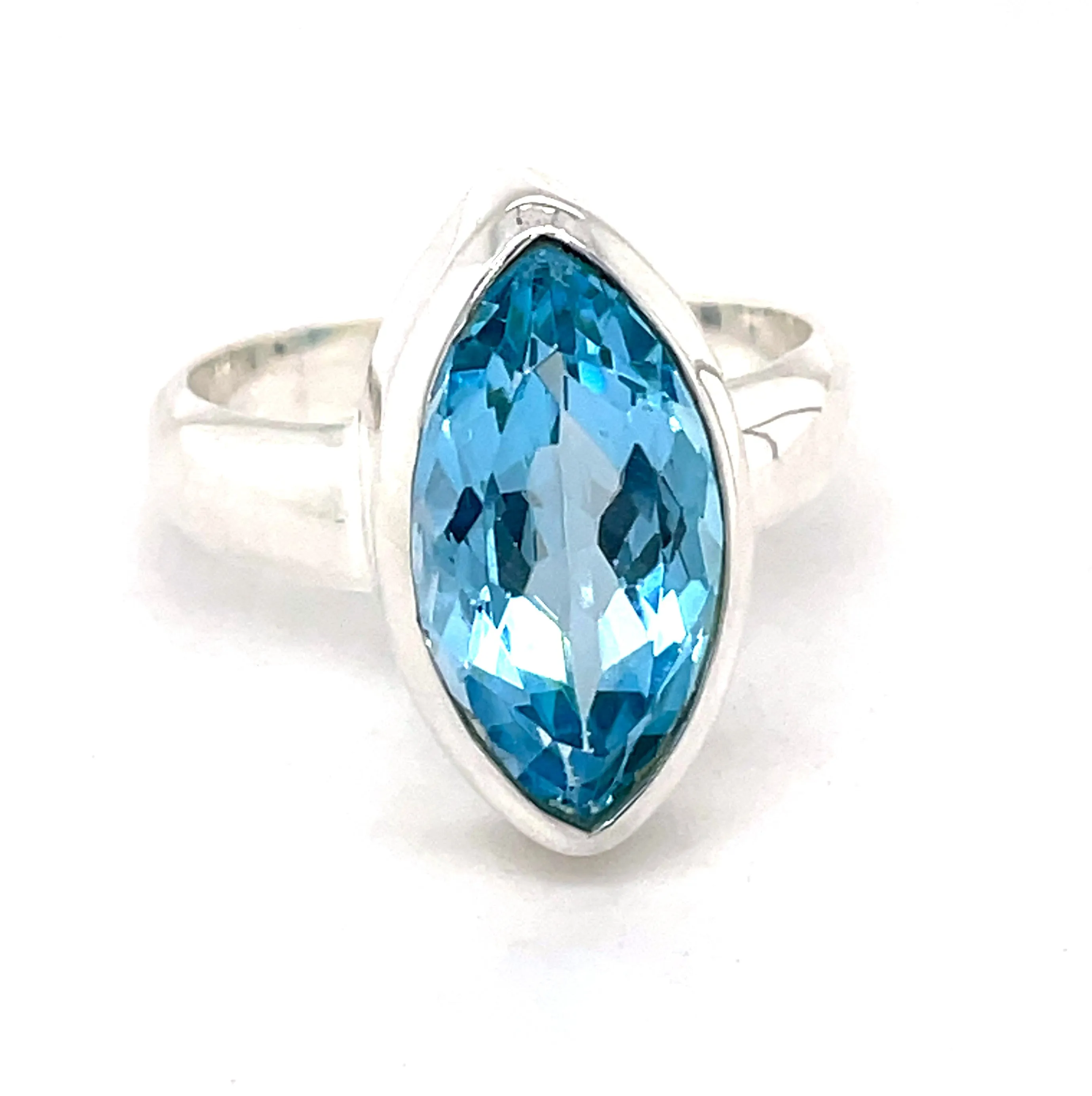 Kaleidoscope Large Faceted Marquise Blue Topaz Ring in Sterling Silver