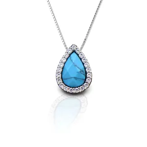 KELLY HERD TURQUOISE TEARDROP PENDANT NECKLACE - STERLING SILVER