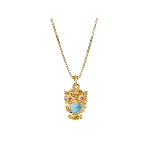 Konstantino Alexandria 18K Yellow Gold Owl Pendant with London Blue Topaz and Ruby