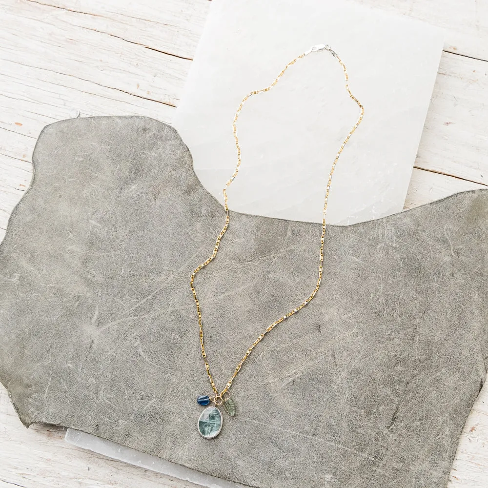 Kyanite Necklace with Gemstone Charms on Mixed Metal Chain