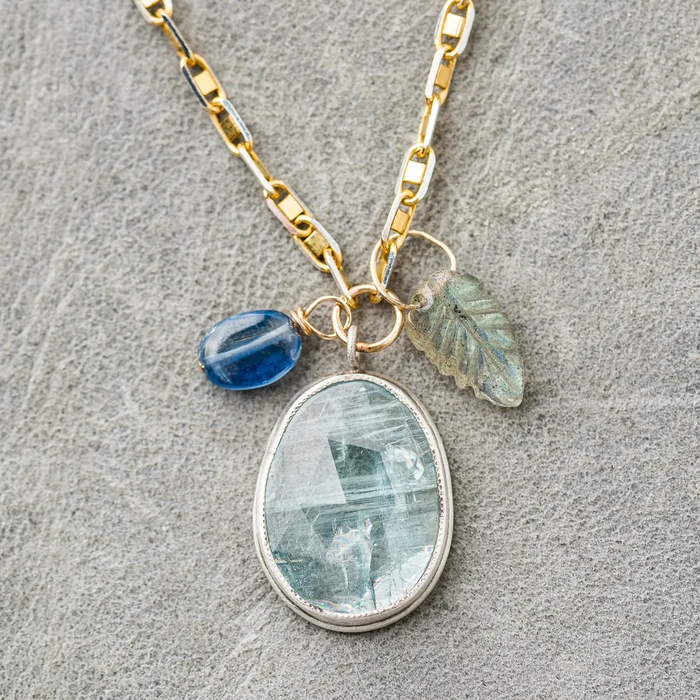 Kyanite Necklace with Gemstone Charms on Mixed Metal Chain