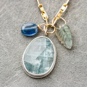 Kyanite Necklace with Gemstone Charms on Mixed Metal Chain