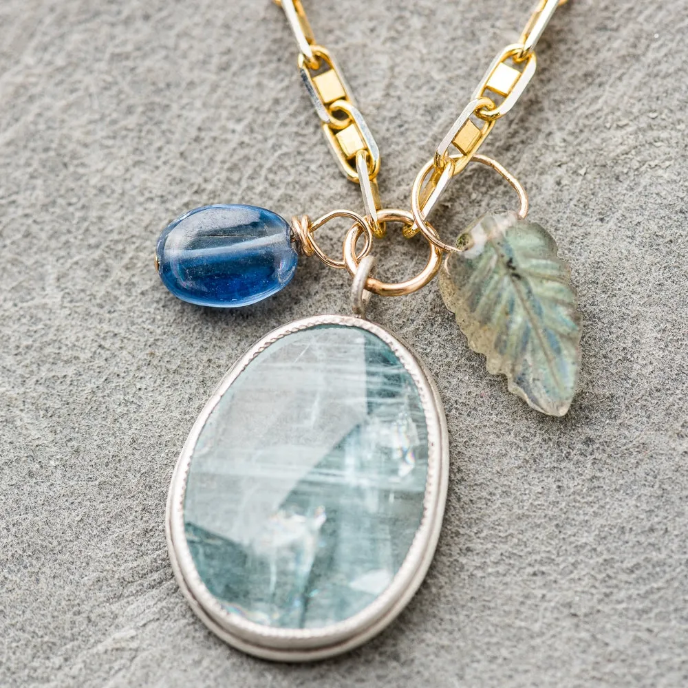 Kyanite Necklace with Gemstone Charms on Mixed Metal Chain