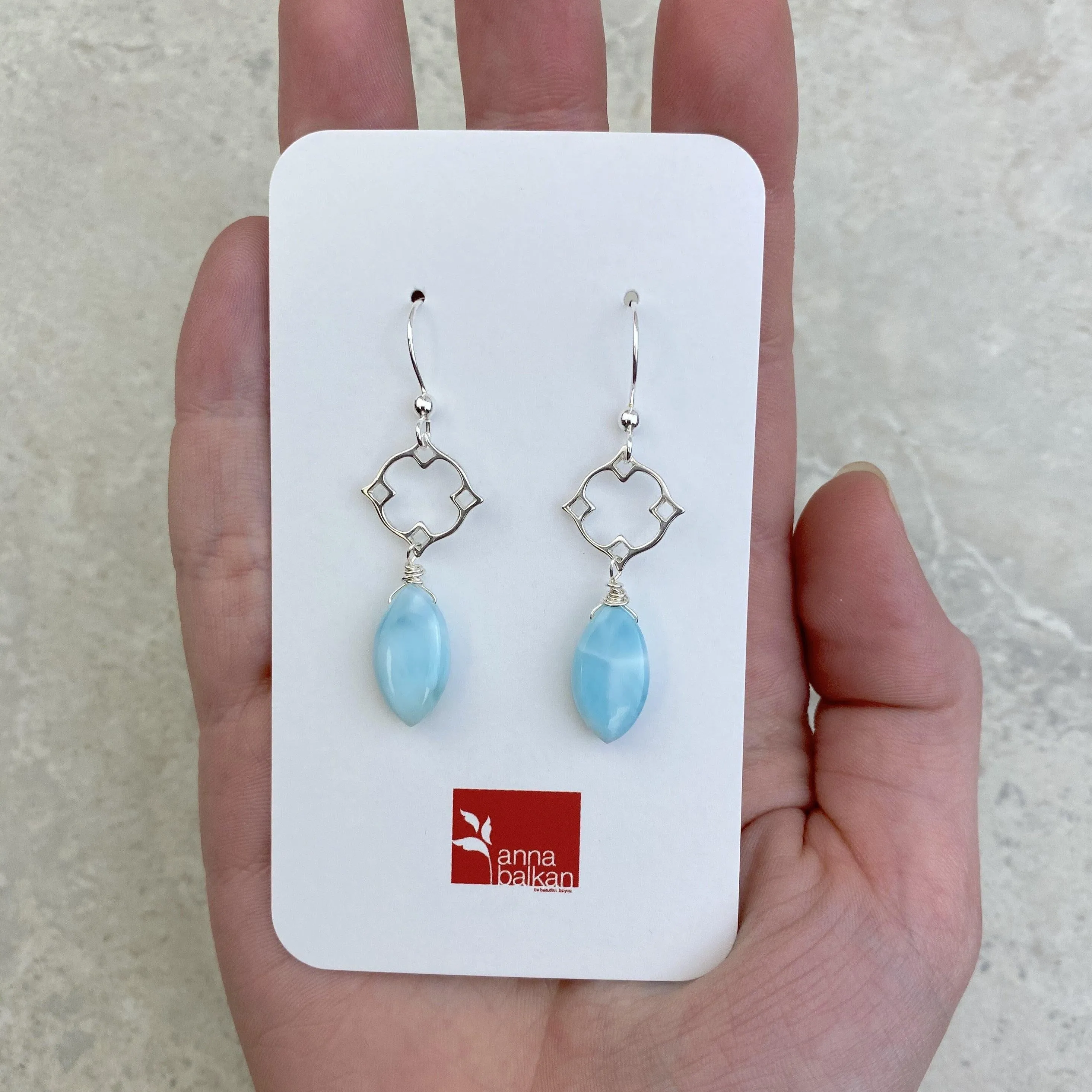 Larimar Classic Earrings with Filigree and Marquee