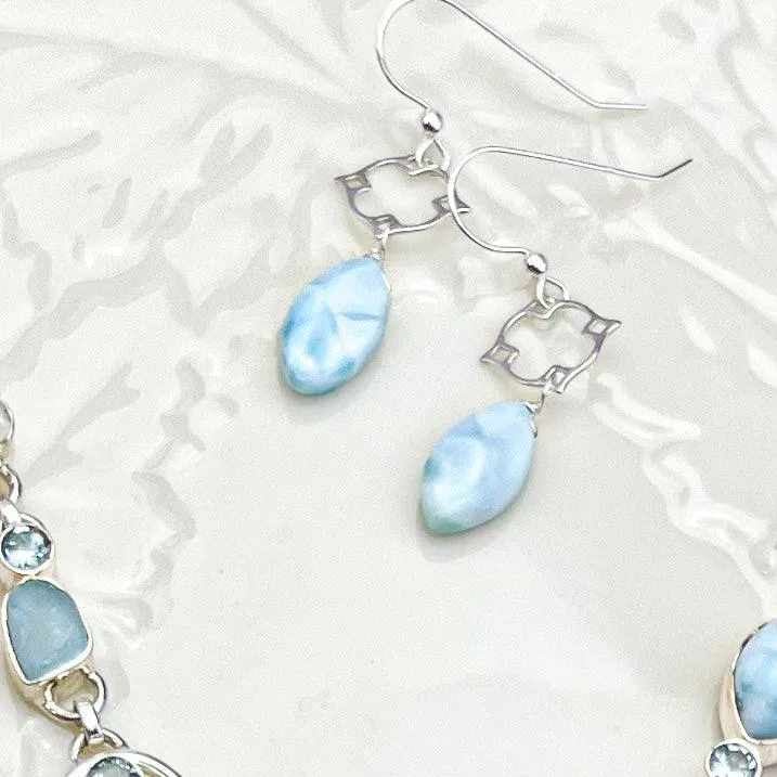 Larimar Classic Earrings with Filigree and Marquee