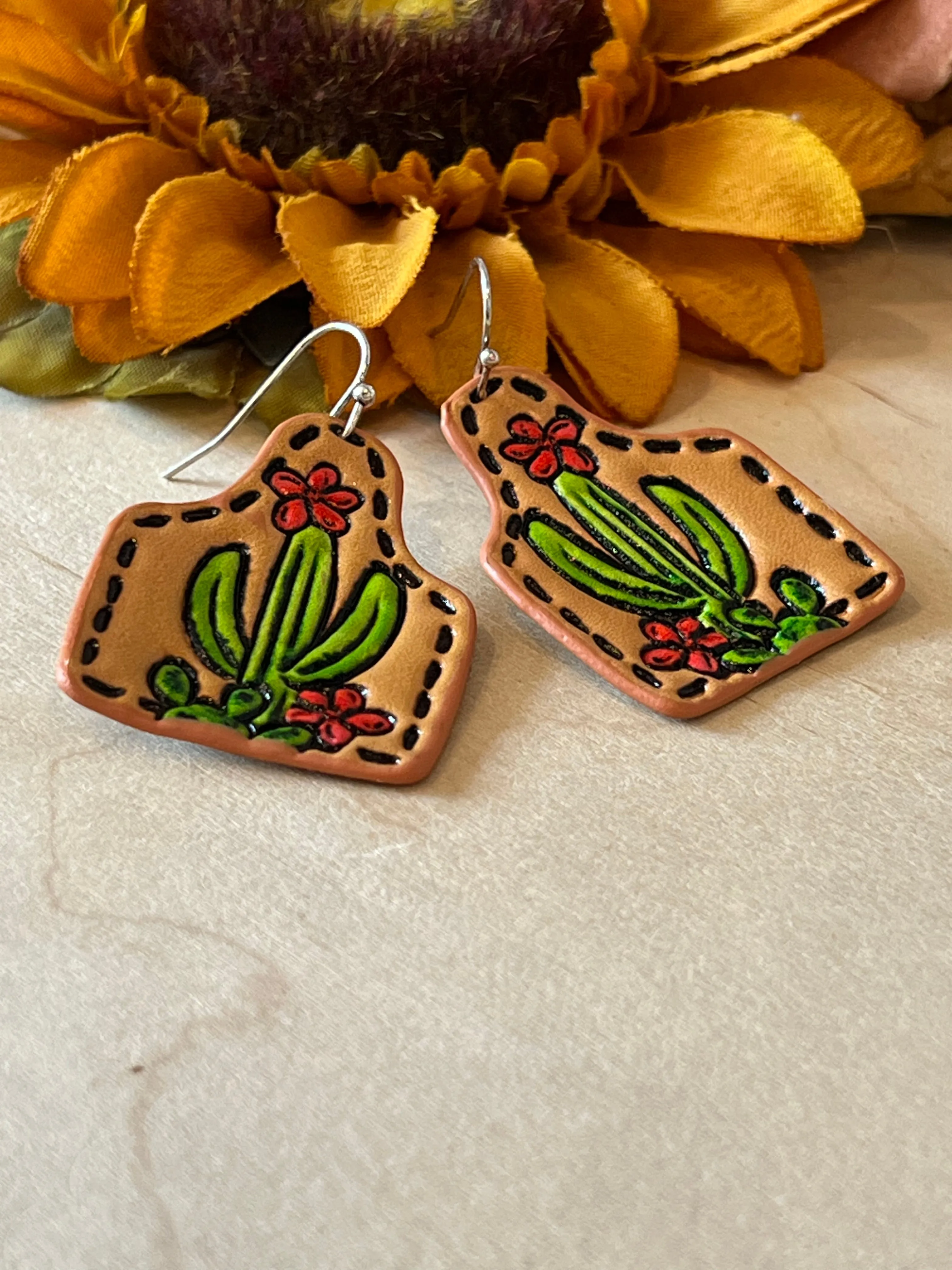 Leather Cactus Earrings