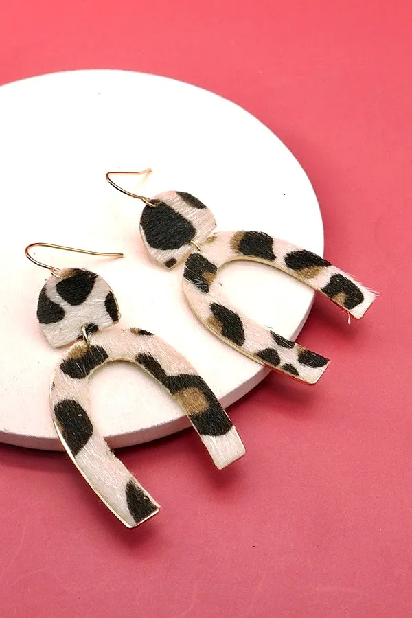 Leopard U Shaped Dangle Earrings