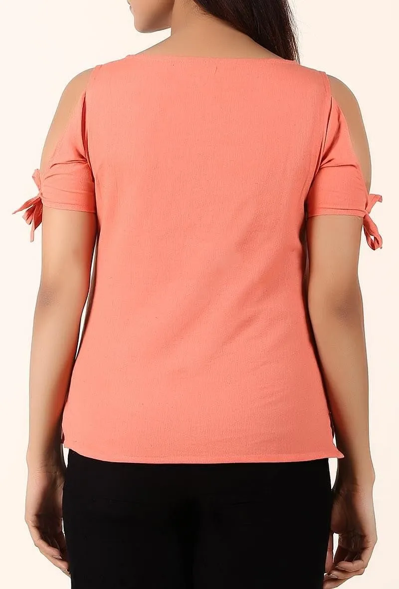 Light Coral Cold Shoulder Cotton Top