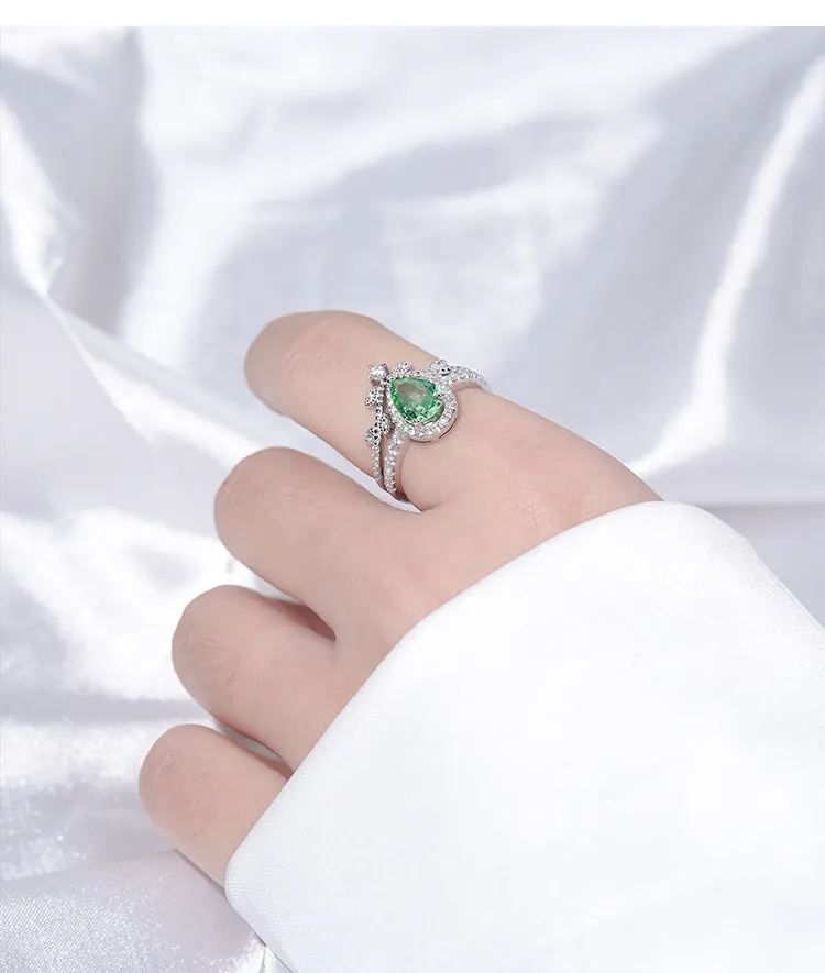 light luxury water drop ice flower cut stone ring  s925 sterling silver micro-paved zircon index finger ring hot sale