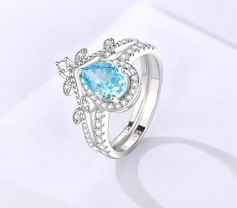 light luxury water drop ice flower cut stone ring  s925 sterling silver micro-paved zircon index finger ring hot sale