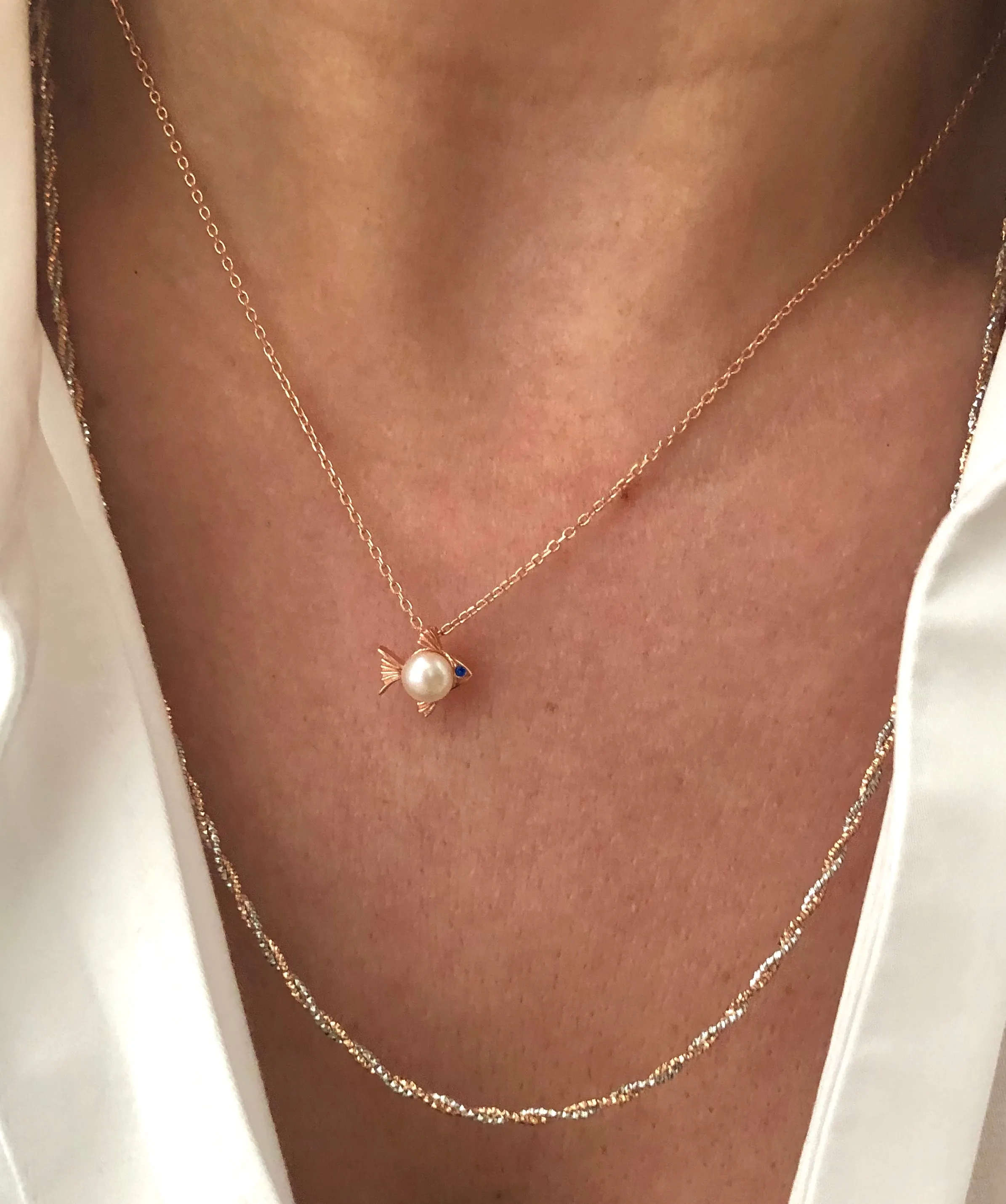 Little Fish with pearl -  Necklace