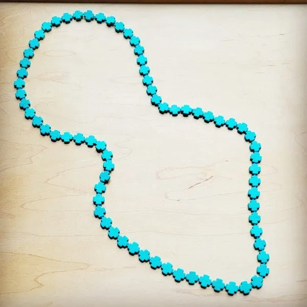 Long Turquoise Beaded Cross Necklace