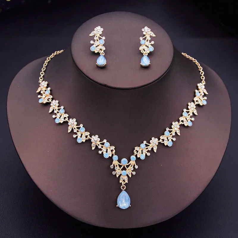 Luxury Flower Design Fashion Jewelry Necklace Earrings Sets