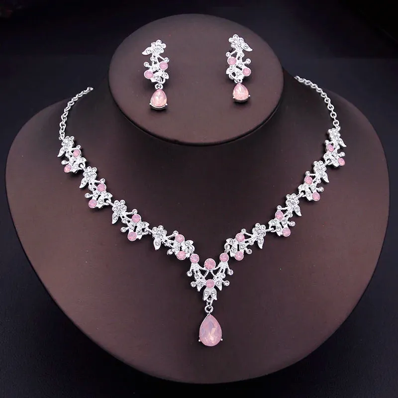 Luxury Flower Design Fashion Jewelry Necklace Earrings Sets