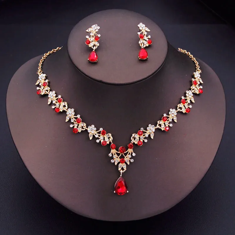 Luxury Flower Design Fashion Jewelry Necklace Earrings Sets