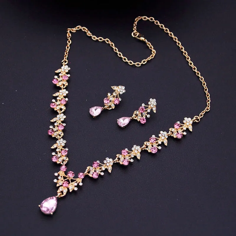 Luxury Flower Design Fashion Jewelry Necklace Earrings Sets