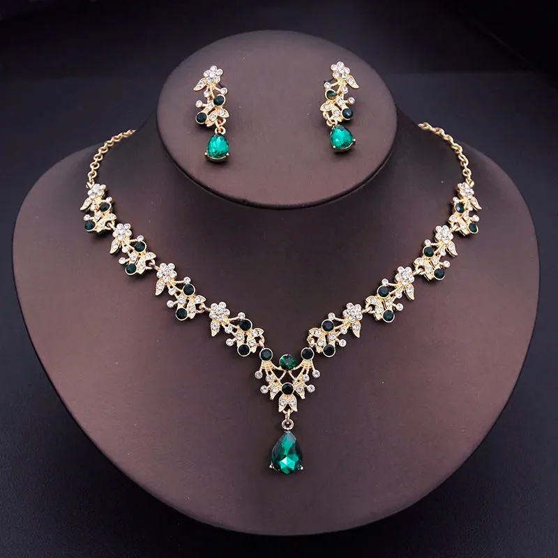 Luxury Flower Design Fashion Jewelry Necklace Earrings Sets