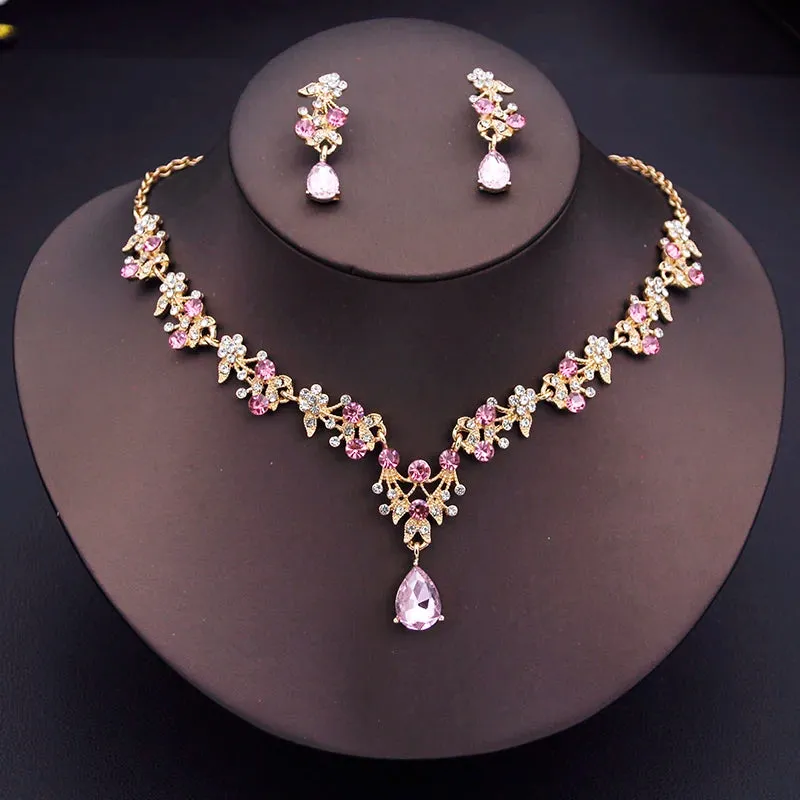 Luxury Flower Design Fashion Jewelry Necklace Earrings Sets