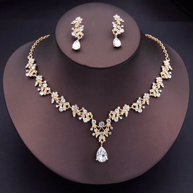 Luxury Flower Design Fashion Jewelry Necklace Earrings Sets