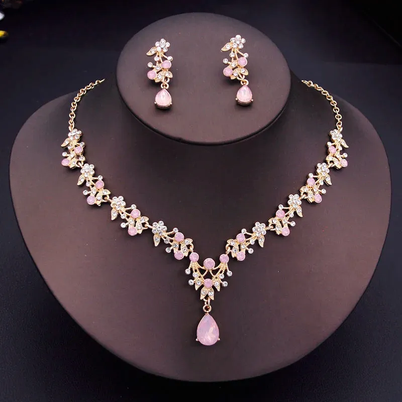 Luxury Flower Design Fashion Jewelry Necklace Earrings Sets