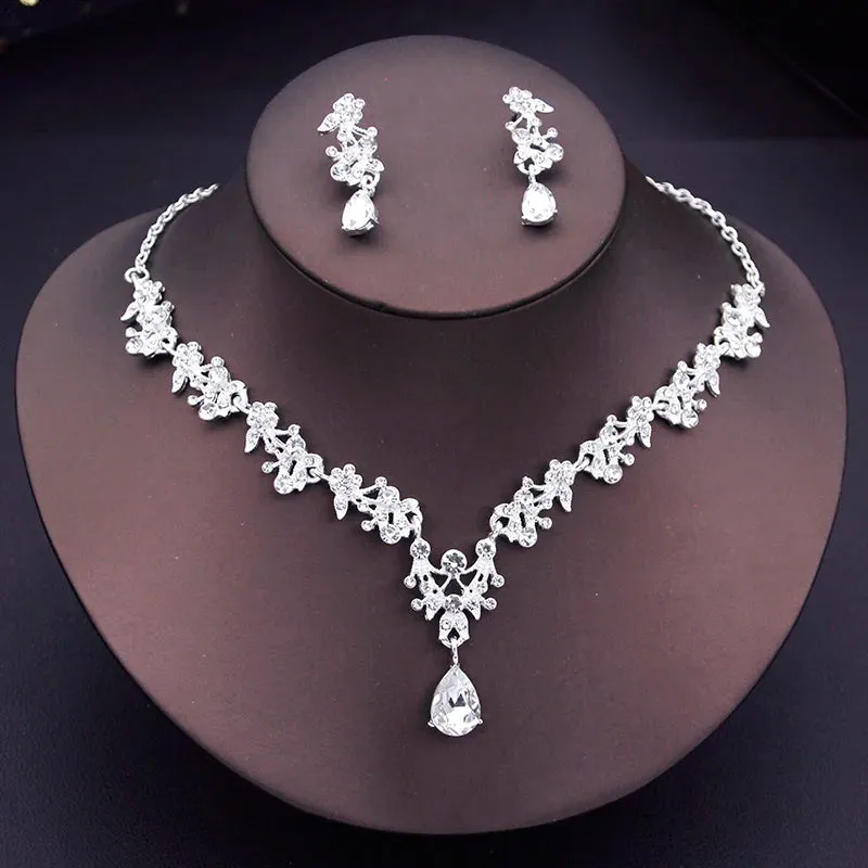 Luxury Flower Design Fashion Jewelry Necklace Earrings Sets