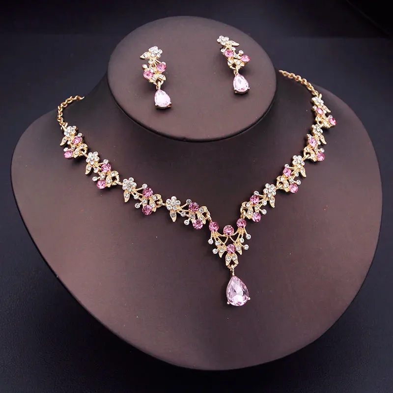 Luxury Flower Design Fashion Jewelry Necklace Earrings Sets