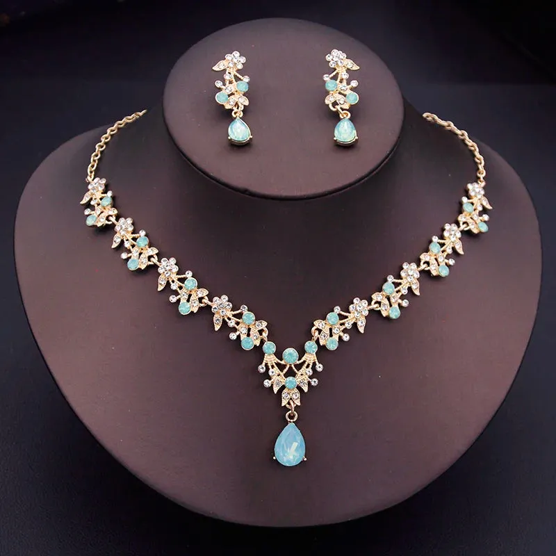 Luxury Flower Design Fashion Jewelry Necklace Earrings Sets