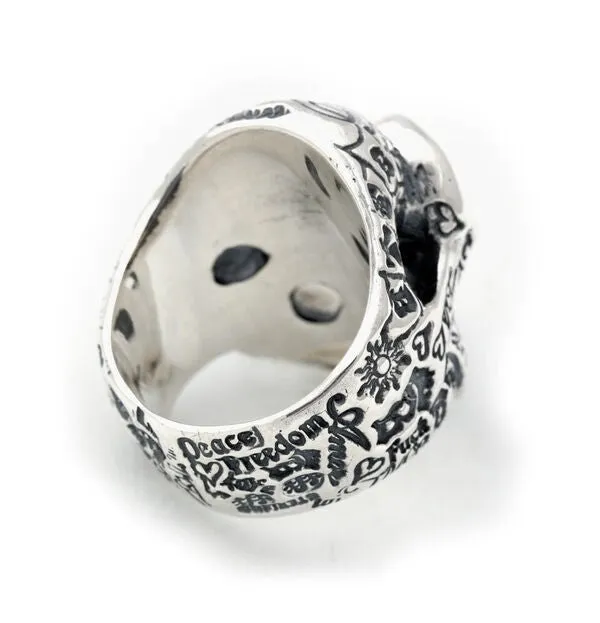 Medium Graffiti Master Skull Ring w/Stones