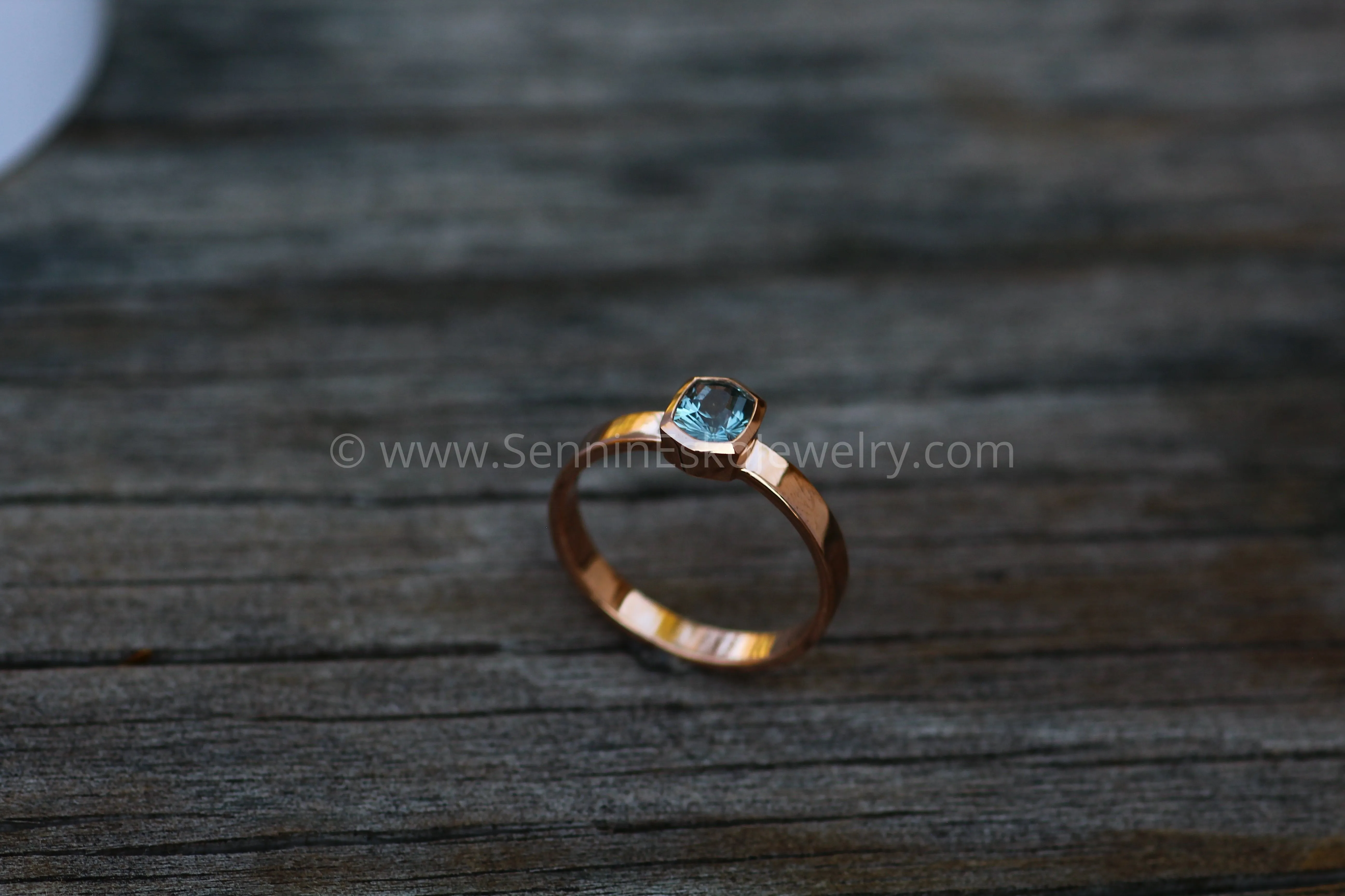 Medium Weight Rose Gold Bezel Ring Setting - Fantasy Cut Montana Sapphire Depicted (Setting Only, Center Stone Sold Separately)