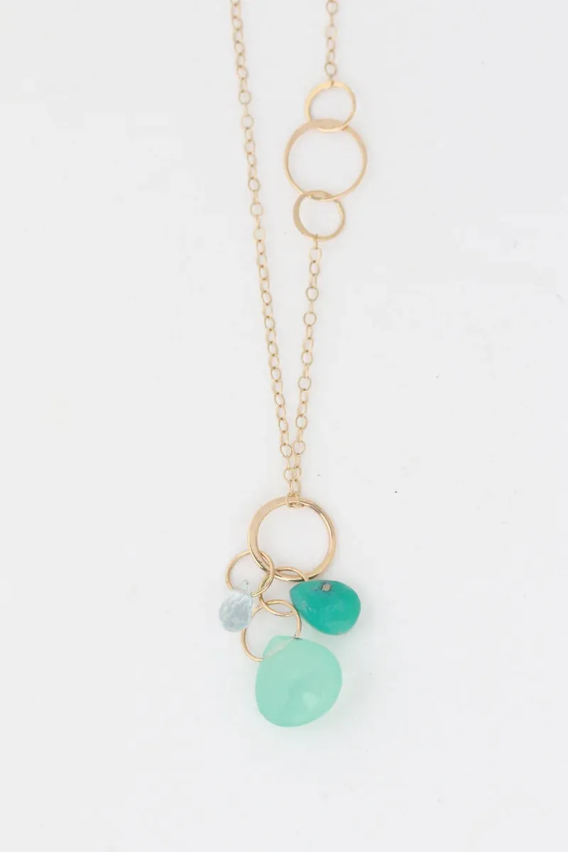 Melissa Joy Manning 14K yellow gold Aqua, Turquoise and Green Chalcedony Necklace