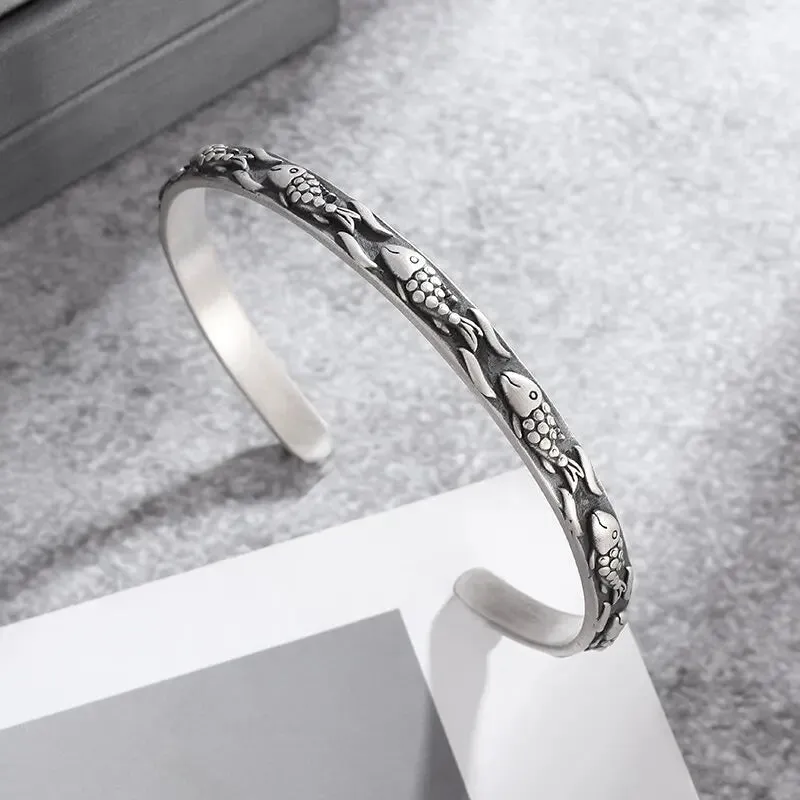 Men Fashion Vintage Casual Party Jewelry Gifts Silver Plated Trend Men Bracelet Simple Twist Braided Bangle Feather Bangle