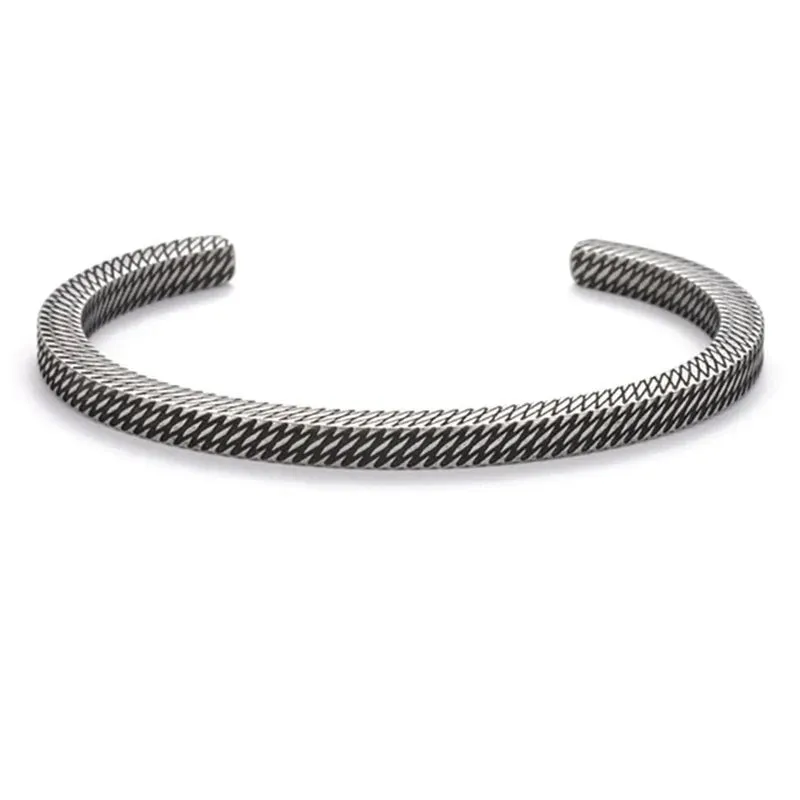 Men Fashion Vintage Casual Party Jewelry Gifts Silver Plated Trend Men Bracelet Simple Twist Braided Bangle Feather Bangle